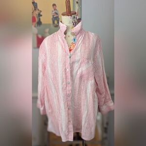 Chico's Pink and White Striped Button Down Shirt
